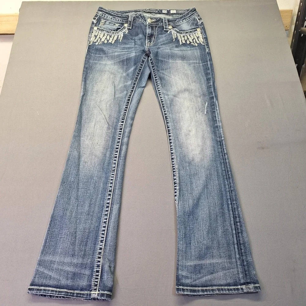 Miss Me Signature Bootcut Jeans Medium Wash Sequin Embroidered JP7765B Size 30